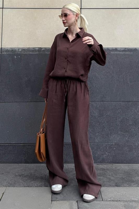 MDX Painful Brown Basic Women's Shirt Pants Set Mg2352 - Peoria