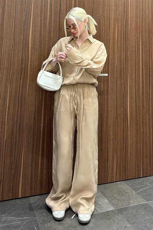 MDX Beige Basic Women's Shirt Pants Set Mg2352 - Tulancingo