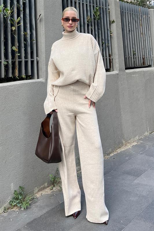 MDX Ecru Long Sleeve Knit Sweater Pants Set MG2173 - Greer