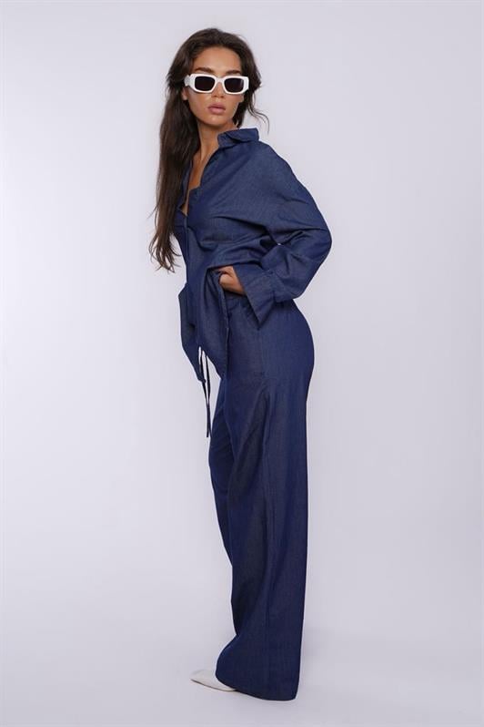 MDX Mavi Basic Kadın Gömlek Pantolon İkili Takım Mg2383 - Pawtucket