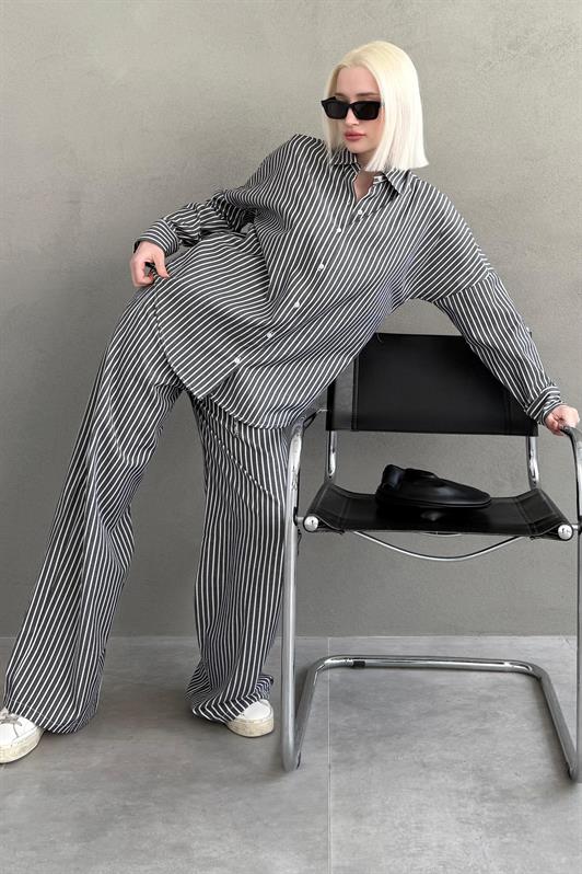 MDX Black Striped Shirt Pants Women's Suit MG2457 - Santiago