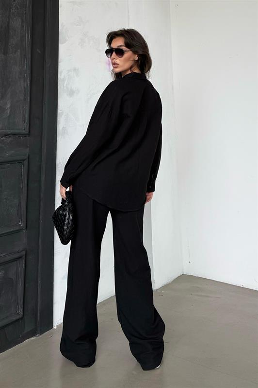 MDX Black Linen Women's Shirt Pants Set Mg2356 - Esher