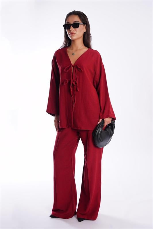 MDX Burgundy Front Tied Top and Bottom Set Mg2423 - Tlalnepantla