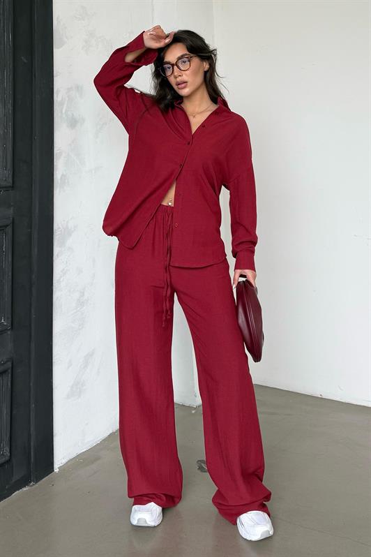 MDX Red Linen Women's Shirt Pants Set Mg2356 - Bolton