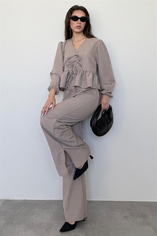 MDX Camel Front Tied Blouse Pants Suit MG2343 - Lake Elsinore