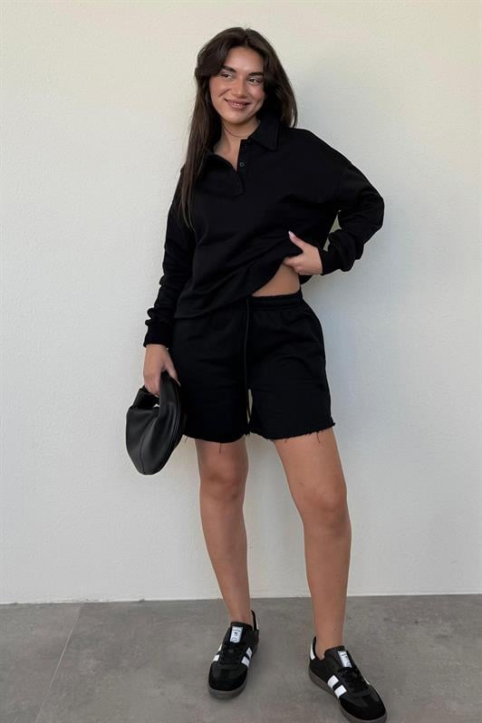 MDX Black Polo Neck Women's Shorts Sweatshirt Set Mg2375 - Clondalkin