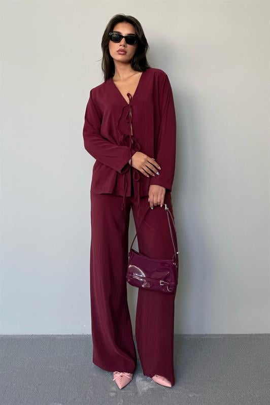MDX Burgundy Front Tied Top and Bottom Set Mg2473 - Xico