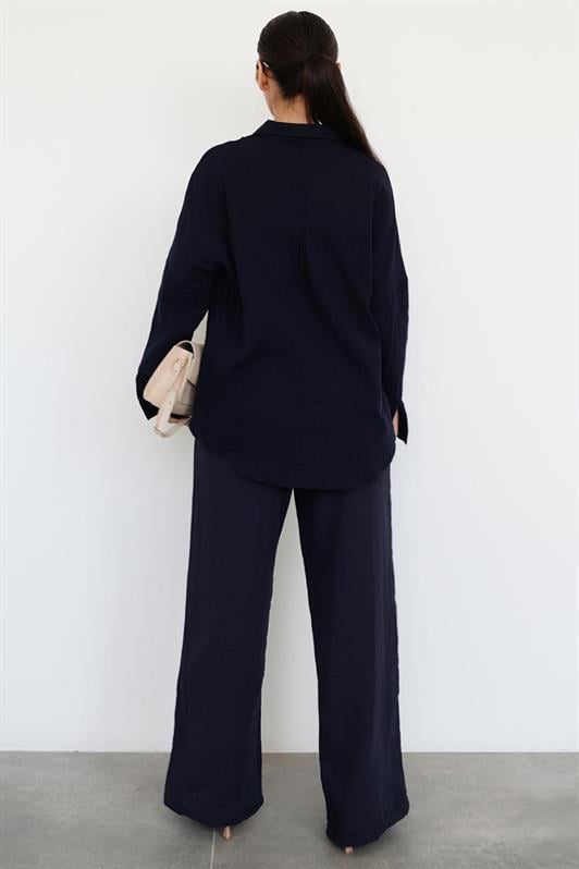 MDX Navy Blue Basic Women's Shirt and Pants Suit Mg2461 - Craiova