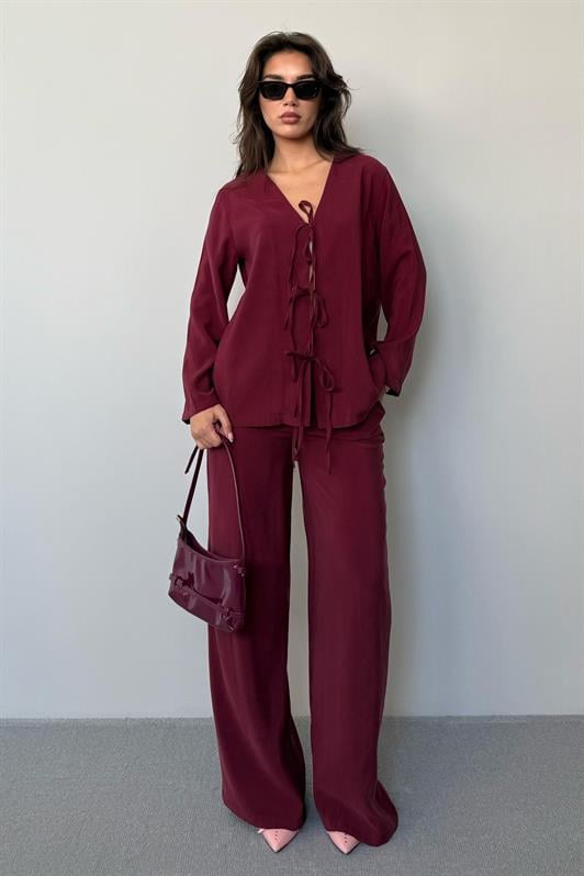 MDX Burgundy Front Tied Top and Bottom Set Mg2473 - Xico
