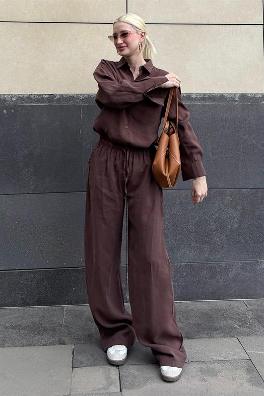 MDX Dark Brown Basic Women's Shirt Pants Set Mg2352 - Stourbridge