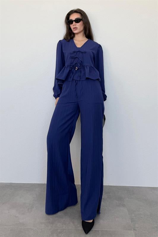 MDX Navy Front Tied Blouse Pants Suit MG2343 - Scranton