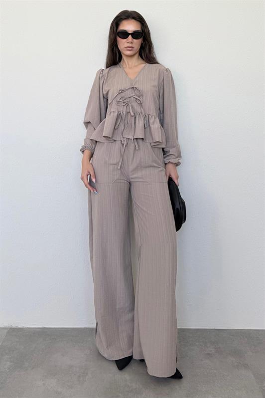MDX Camel Front Tied Blouse Pants Suit MG2343 - Lake Elsinore