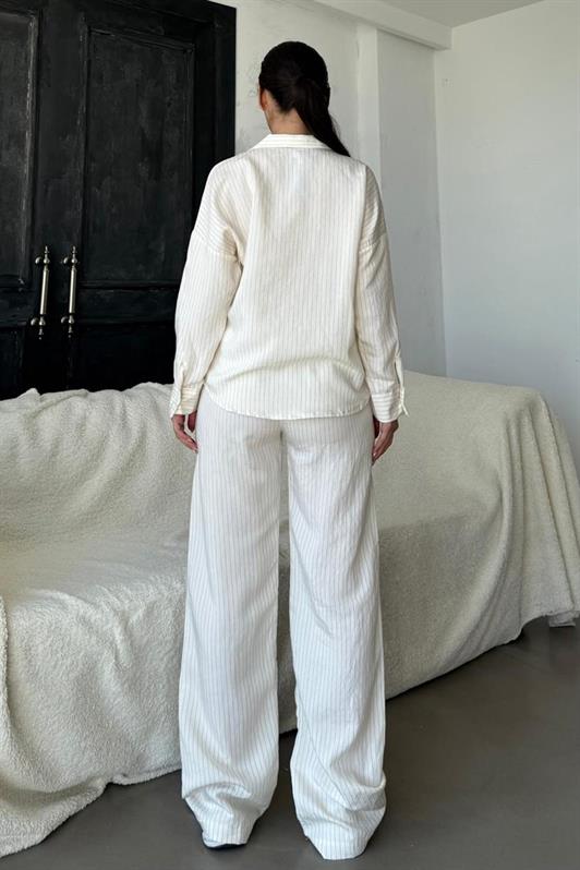 MDX Ecru Long Sleeve Striped Shirt Pants Set MG2329 - Longmont