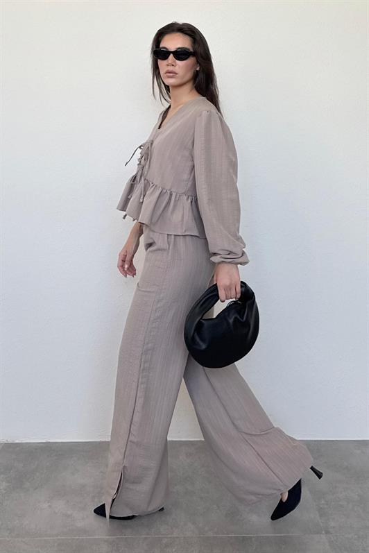 MDX Camel Front Tied Blouse Pants Suit MG2343 - Lake Elsinore