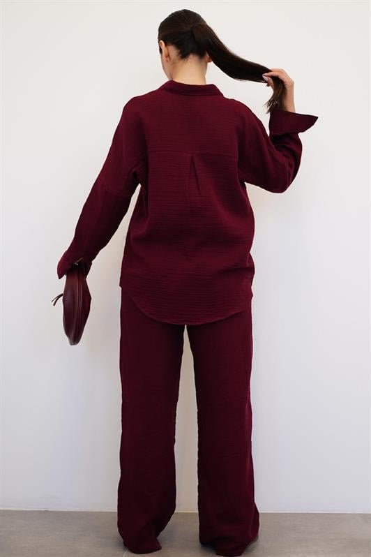 MDX Burgundy Basic Women's Shirt Pants Suit Mg2461 - Sykiés