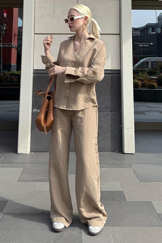 MDX Mink Long Sleeve Striped Shirt Pants Set MG2329 - Evergem