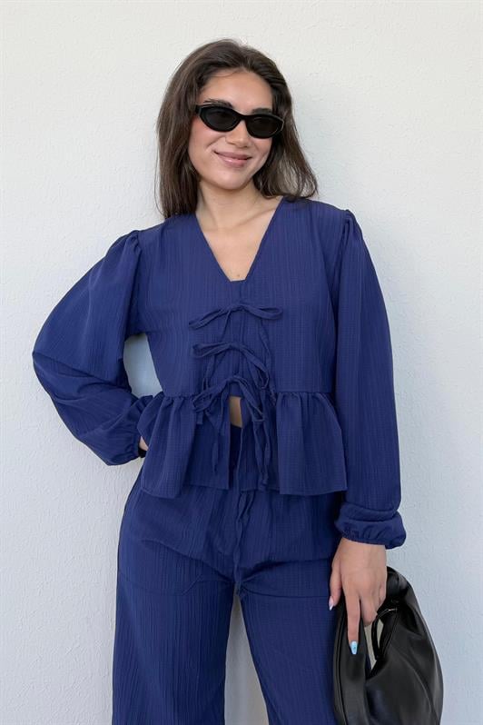 MDX Navy Front Tied Blouse Pants Suit MG2343 - Scranton
