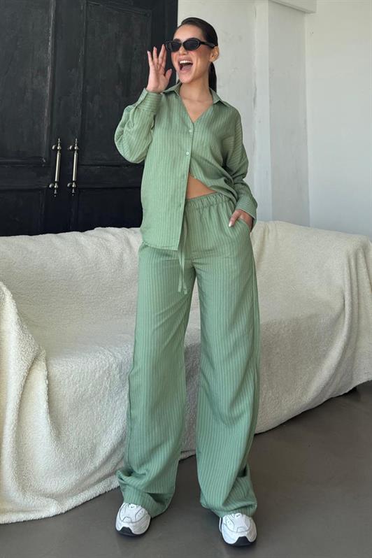 MDX Green Long Sleeve Striped Shirt Pants Set MG2329 - Cologno Monzese