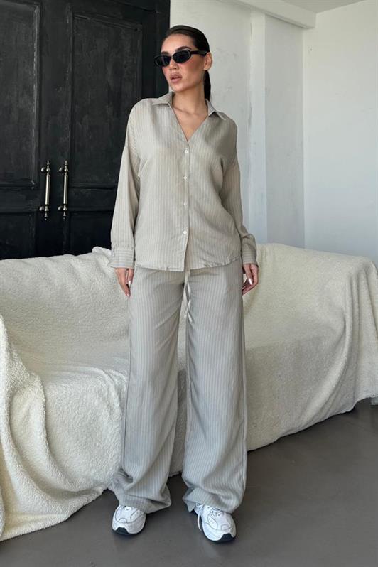 MDX Striped Gray Long Sleeve Shirt and Pants Set MG2329 - The Colony