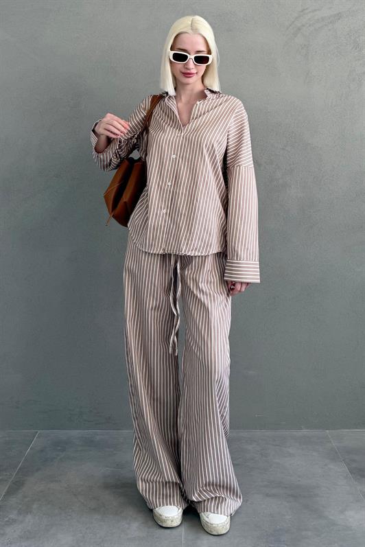 MDX Camel Striped Shirt Pants Women's Suit MG2457 - Berkeley