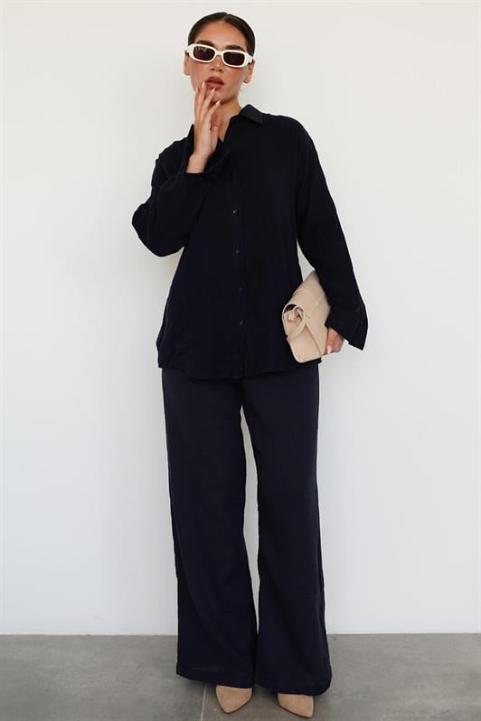 MDX Navy Blue Basic Women's Shirt and Pants Suit Mg2461 - Craiova