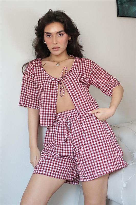 MDX Burgundy Polka Dot Shorts Blouse Set Mg2373 - Schwerte