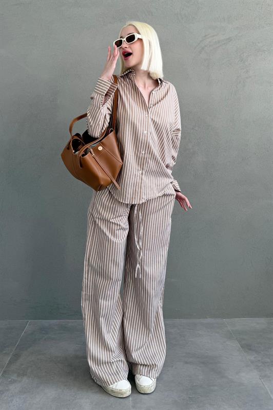 MDX Camel Striped Shirt Pants Women's Suit MG2457 - Berkeley