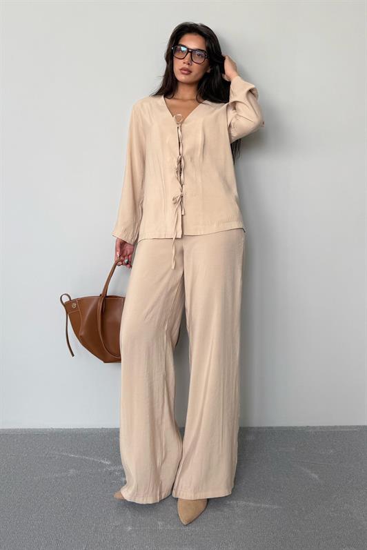 MDX Beige Front Tied Top and Bottom Set Mg2473 - Covina