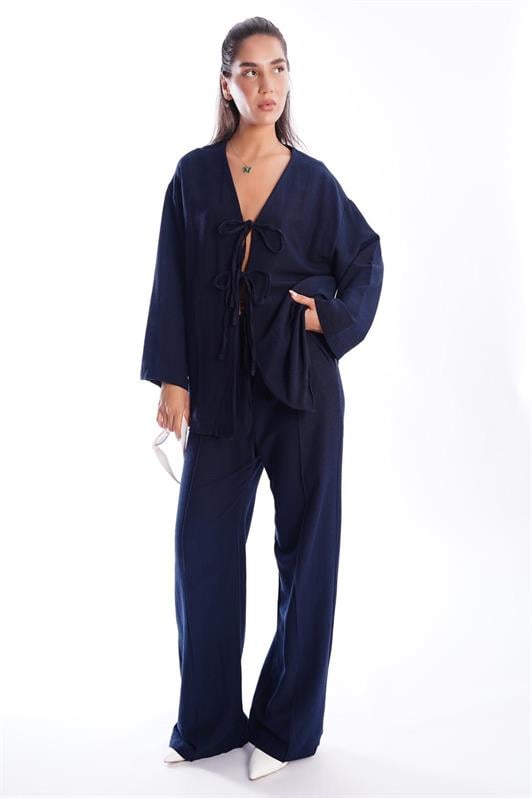 MDX Navy Blue Front Tied Top and Bottom Set Mg2423 - Clermont