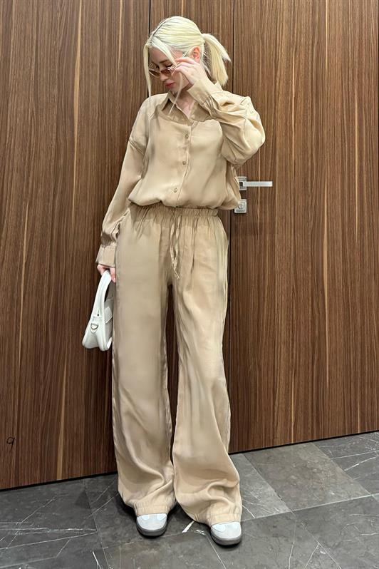 MDX Beige Basic Women's Shirt Pants Set Mg2352 - Tulancingo