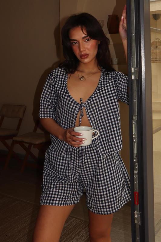 MDX Navy Blue Polka Dot Shorts Blouse Set Mg2373 - Northampton