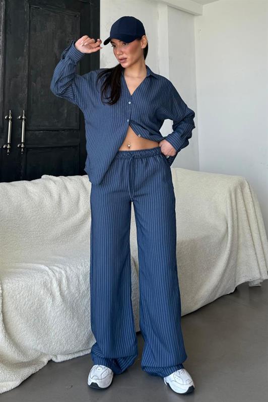 MDX Navy Blue Long Sleeve Striped Shirt Pants Set MG2329 - Santa Cruz
