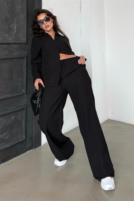 MDX Black Linen Women's Shirt Pants Set Mg2356 - Esher