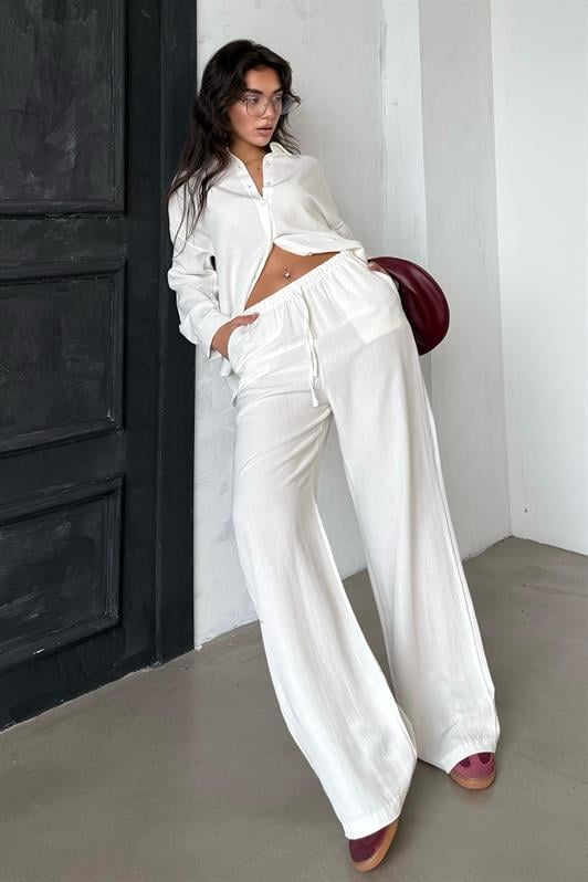 MDX Ecru Linen Women's Shirt Pants Set Mg2356 - Minatitlán
