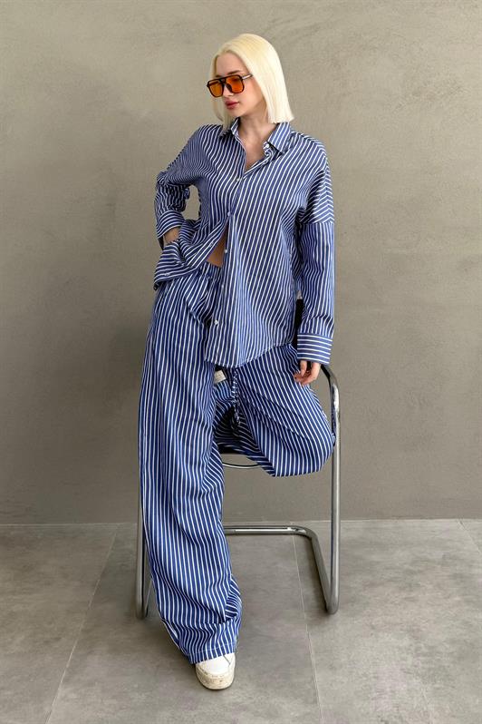 MDX Navy Striped Shirt Pants Women's Suit MG2457 - Brindisi