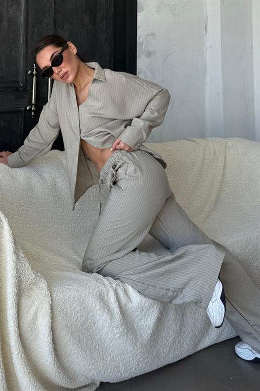 MDX Striped Gray Long Sleeve Shirt and Pants Set MG2329 - The Colony