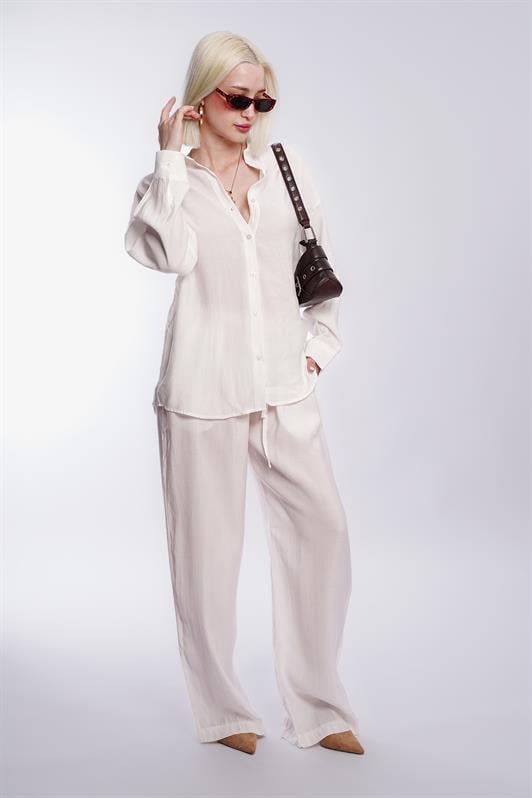 MDX White Basic Women's Shirt Pants Set Mg2352 - Colombes