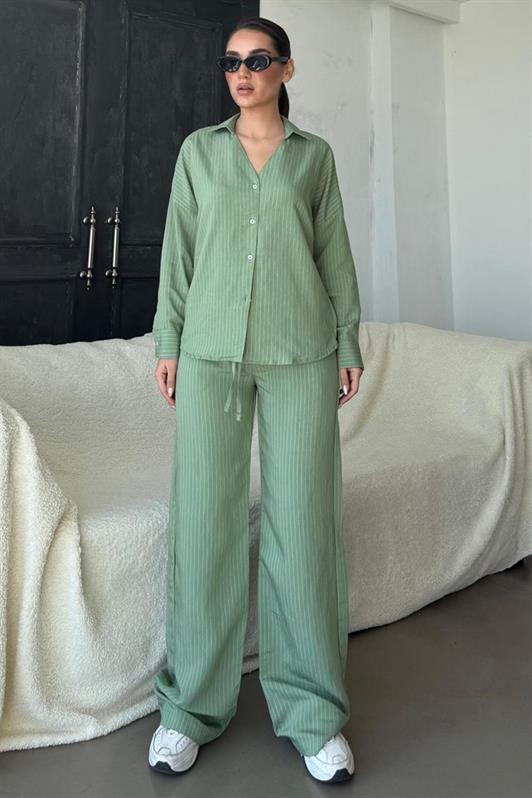 MDX Green Long Sleeve Striped Shirt Pants Set MG2329 - Cologno Monzese