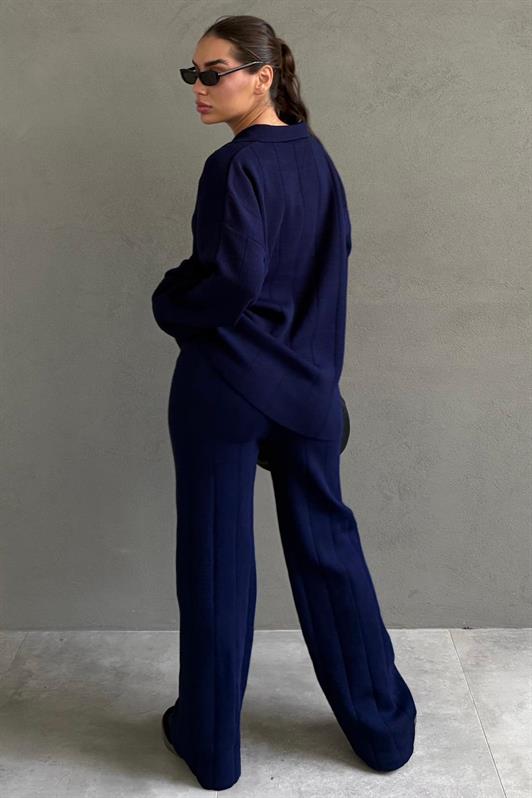 MDX Lacivert  Rahat Kesim Dikiş Detaylı Kadın Triko Takım MG2584 - Cabo San Lucas