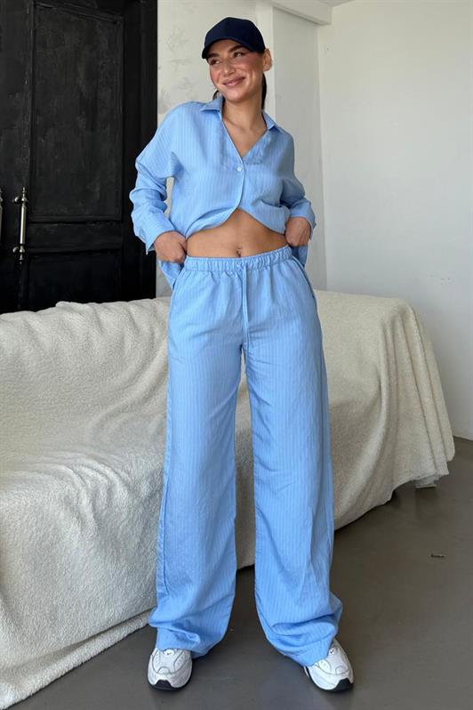 MDX Blue Long Sleeve Striped Shirt Pants Set MG2329 - Kearny