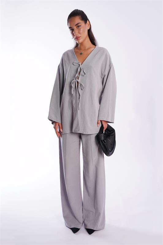 MDX Painted Gray Front Tied Top and Bottom Set Mg2423 - Năvodari