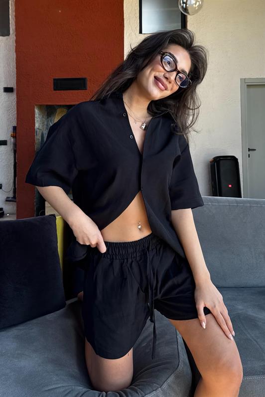MDX Black Basic Women's Shorts Shirt Set Mg2361 - Mankato