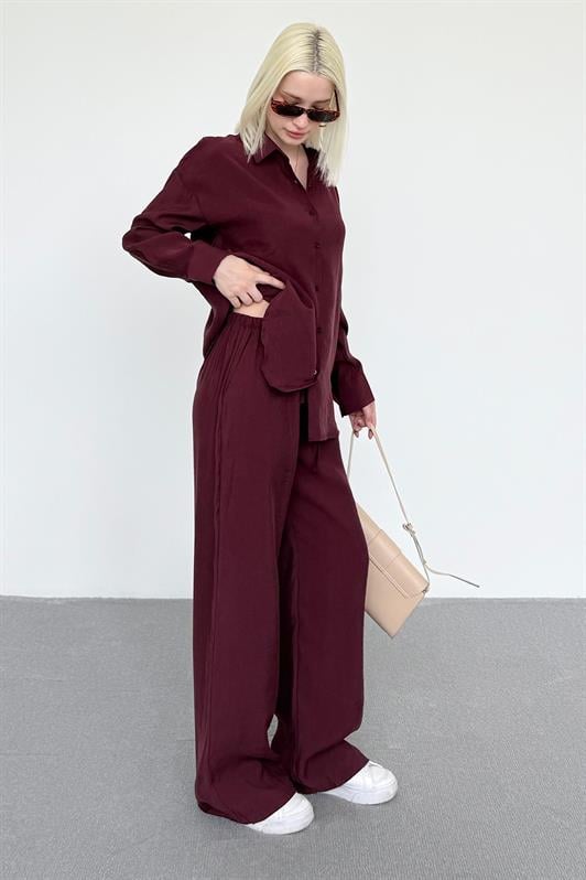 MDX Bordo Basic Women's Shirt Pants Set Mg2352 - Huntington Station