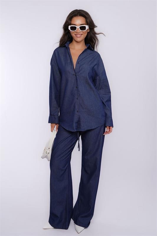 MDX Mavi Basic Kadın Gömlek Pantolon İkili Takım Mg2383 - Pawtucket