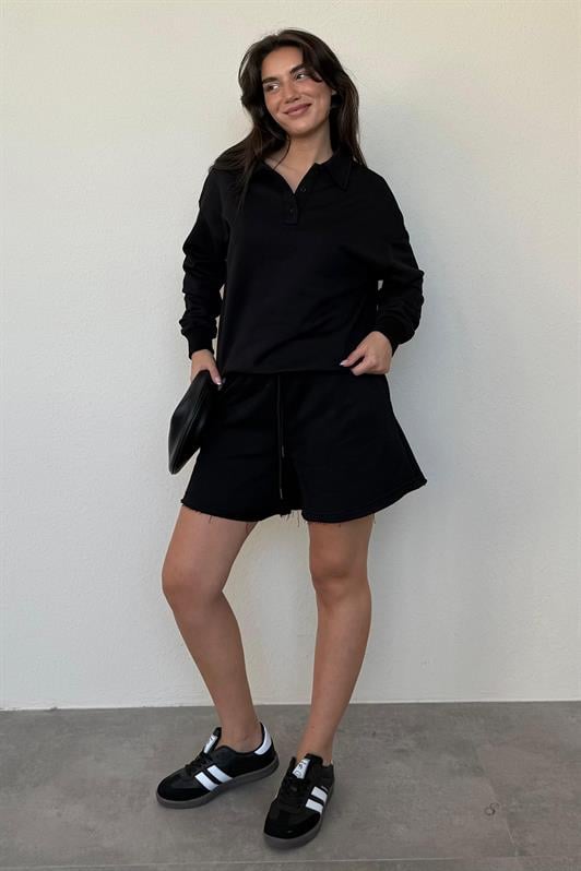 MDX Black Polo Neck Women's Shorts Sweatshirt Set Mg2375 - Clondalkin
