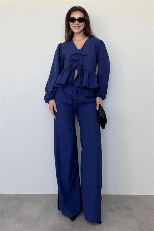 MDX Navy Front Tied Blouse Pants Suit MG2343 - Scranton