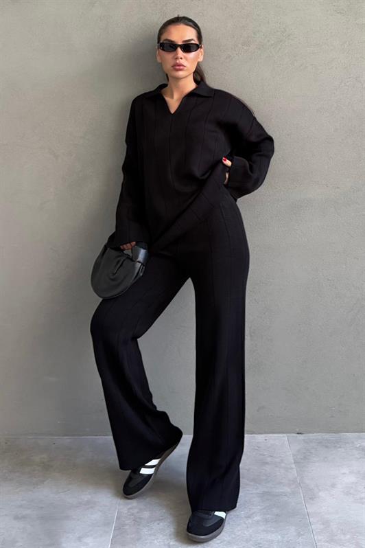 MDX Black Comfortable Cut Detailed Women's Knitwear Set MG2584 - Cranbourne