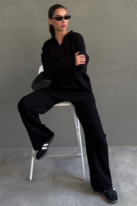 MDX Black Comfortable Cut Detailed Women's Knitwear Set MG2584 - Cranbourne