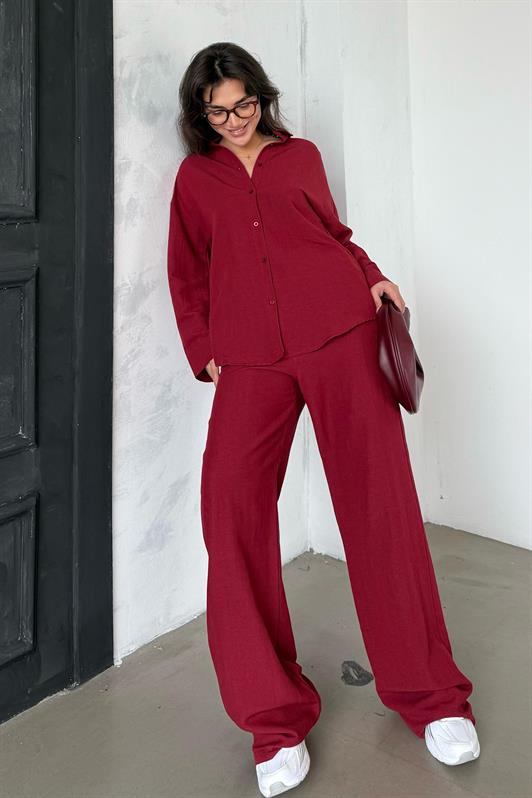MDX Red Linen Women's Shirt Pants Set Mg2356 - Bolton