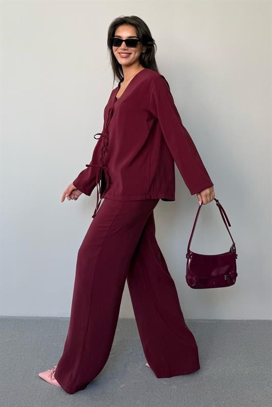 MDX Burgundy Front Tied Top and Bottom Set Mg2473 - Xico